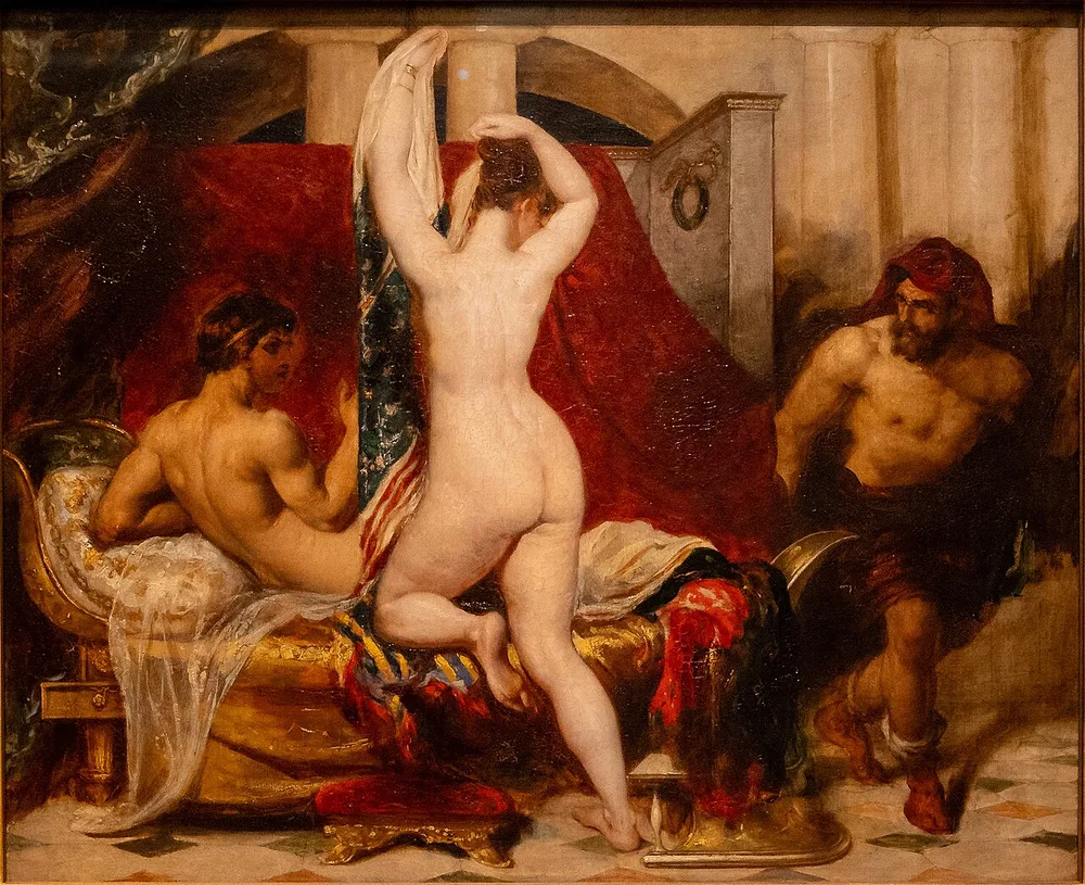 Candaule roi de Lydie montrant sa femme à Gygès, son ministre, alors qu'elle se met au lit, William Etty, 1830