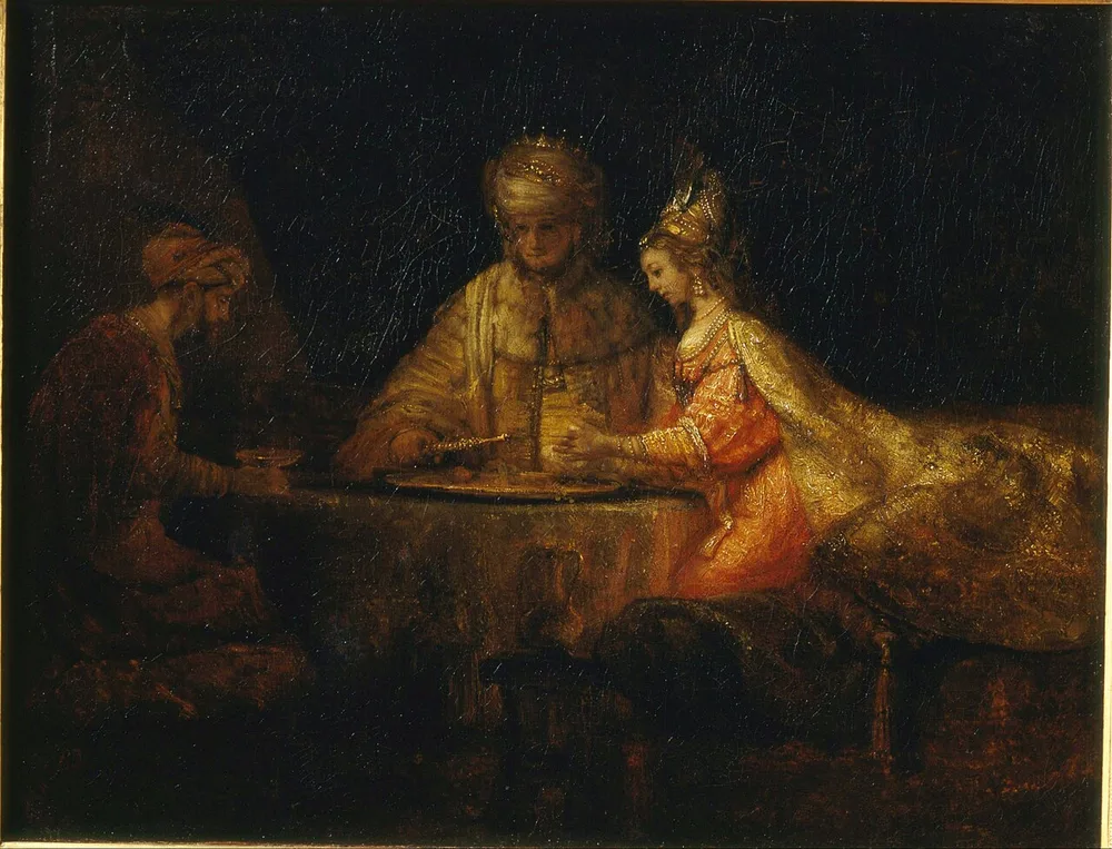 Assuérus et Haman au festin d'Esther, Rembrandt, 1660