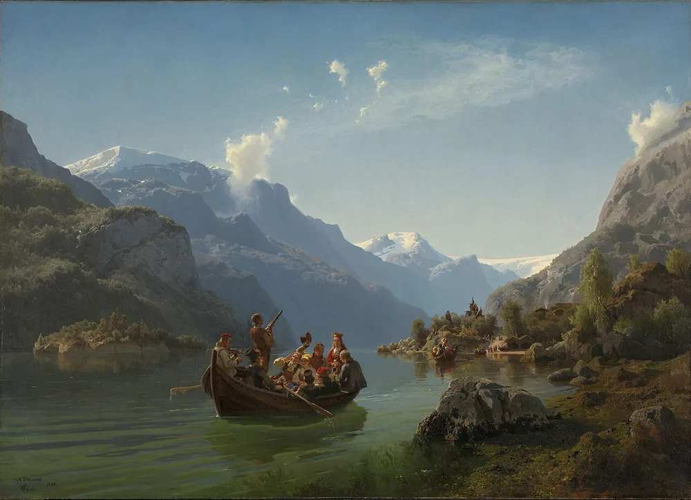 Procession nuptiale sur le Hardangerfjord, Hans Fredrik Gude, 1848