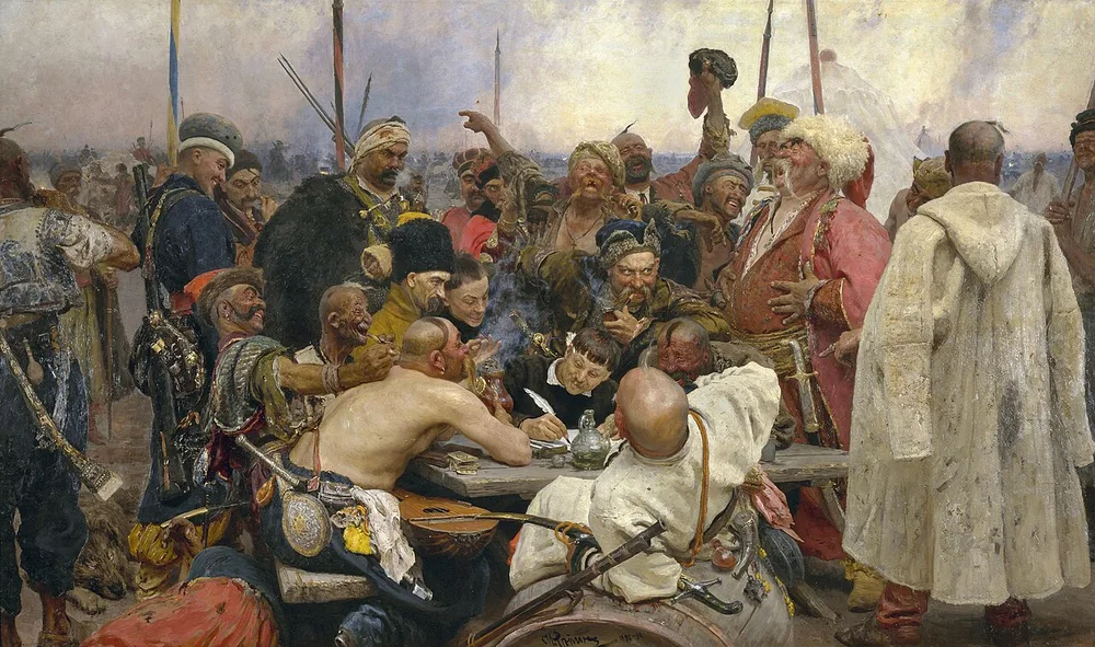 Les Cosaques zaporogues écrivant une lettre au sultan de Turquie, Ilia Répine, 1890-1891
