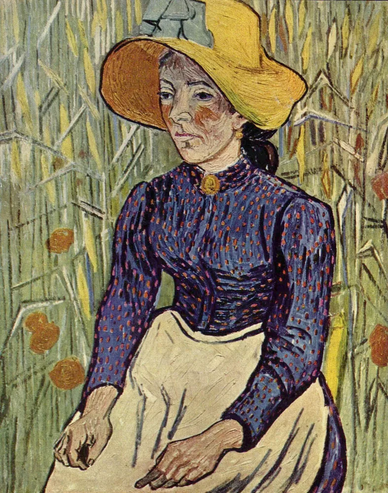 Paysanne au chapeau de paille assise devant un champ de blé, Vincent van Gogh, 1890