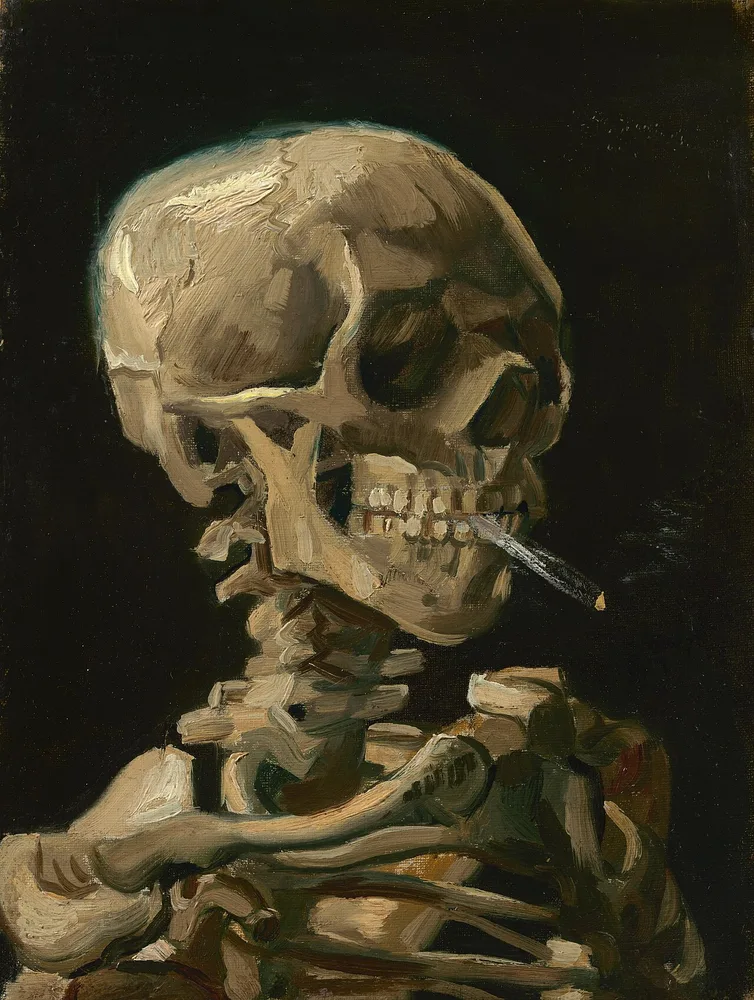 Crâne avec cigarette allumée, Vincent van Gogh, 1884
