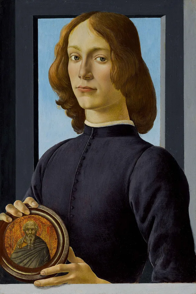 Portrait d'un jeune homme tenant un médaillon, Sandro Botticelli, vers 1480-1485